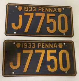 set of 1933 Pennsylvania license plates J7750