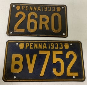 2 different 1933 Pennsylvania license plates
