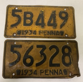 2 different 1934 Pennsylvania license plates