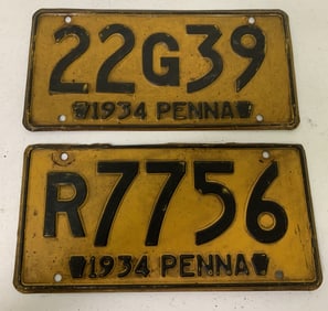 2 different 1934 Pennsylvania license plates