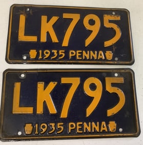 set of 1935 Pennsylvania license plates LK795