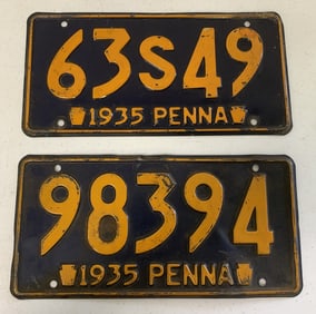 2 different 1935 Pennsylvania license plates