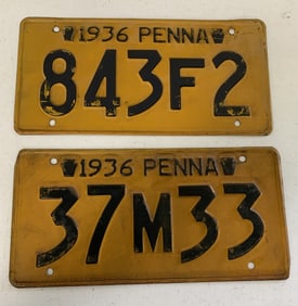 2 different 1936 Pennsylvania license plates