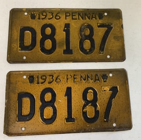 set of 1936 Pennsylvania license plates D8187
