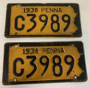 set of 1938 Pennsylvania license plates C3989