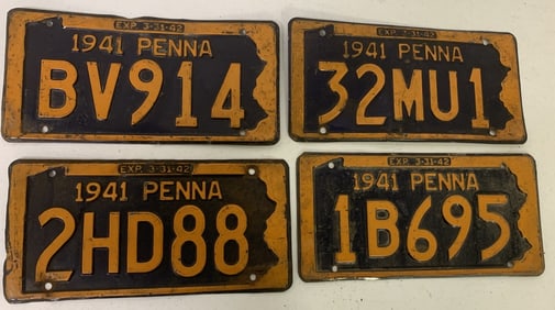 4 different 1941 Pennsylvania license plates