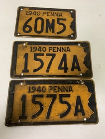 3 different 1940 Pennsylvania license plates