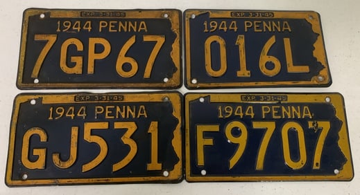 4 different 1944 Pennsylvania license plates