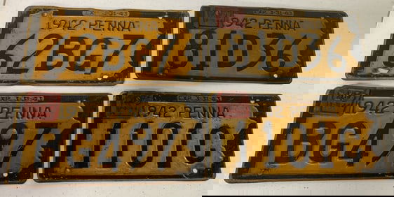 4 different 1942 Pennsylvania license plates