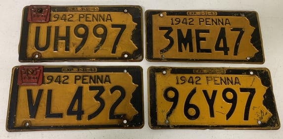 4 different 1942 Pennsylvania license plates