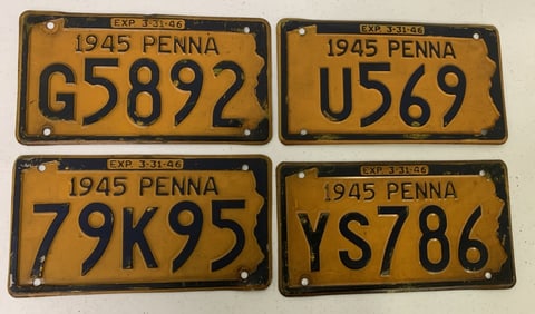 4 different 1945 Pennsylvania license plates