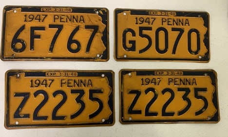 4 1947 Pennsylvania license plates