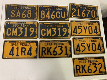 10 1949 & 1950 Pennsylvania license plates