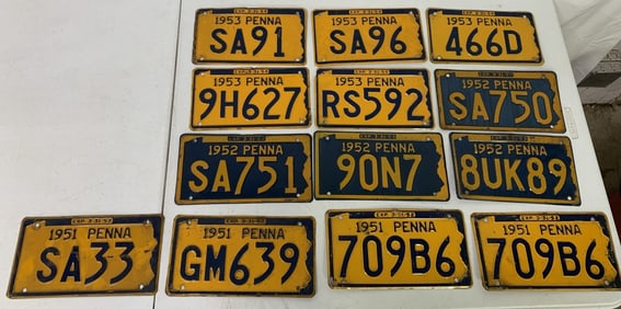 13 1951-1953 Pennsylvania license plates