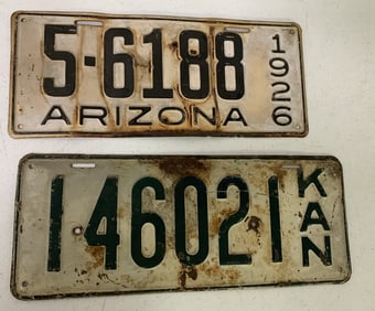 1926 Arizona and early Kansas license plates