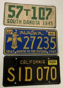 Alaska, South Dakota & California license plates