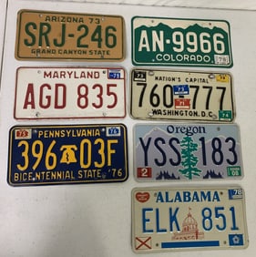 AZ, MD, PA, CO, D.C., OR & AL license plates