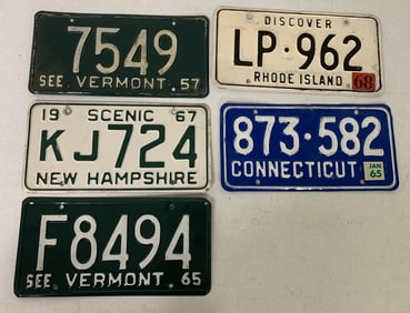 VT, RI, CT, & NH license plates