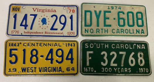 VA, NC, WV & SC license plates
