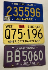 DE, WI, & IL license plates