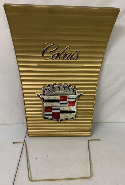 Calais Plastic Dealer Display: hanger loose,very dusty,torn on sides