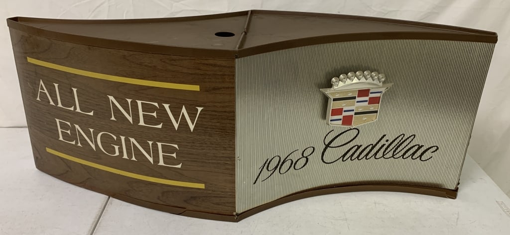 1968 Plastic Cadillac Sign,2-sided: bottom not attached,broken,dirty overall