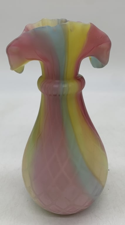 quilted rainbow satin art glass vase (1 of 6)