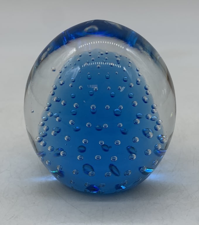 unmarked art glass paperweight: has light wear