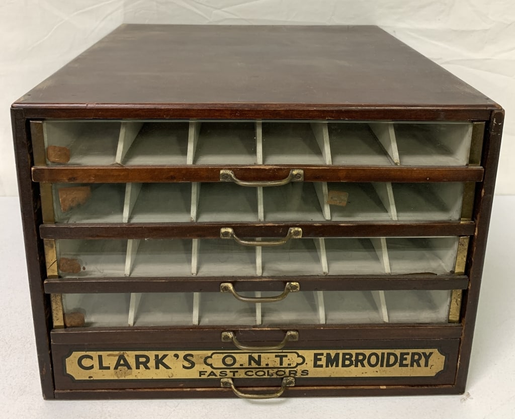 Clark's Cottons Embroidery Cabinet: 18 1/2" W X 19" T X 13 1/2" H