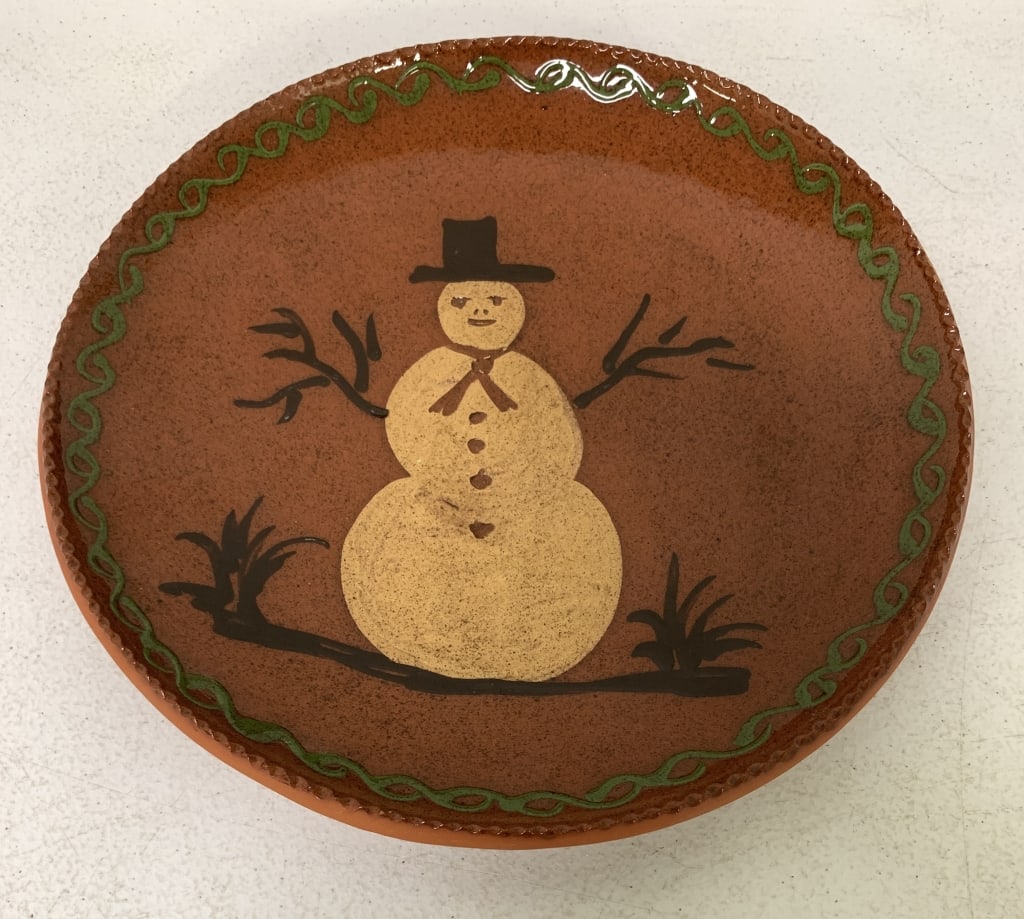 10" Redware Snowman Plate (1 of 3)