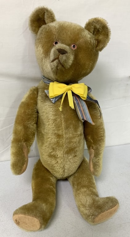 Vintage Jointed Mohair Teddy Bear: some light wear, arms and legs move, head turns, no names or markings, 24" tall
