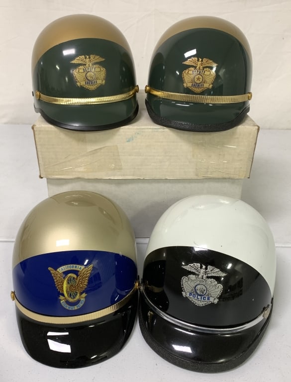 4 Obsolete Police Mounted Patrol Helmets: good conditions