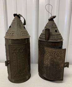 2 punched tin lanterns