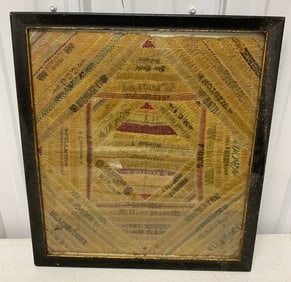 framed hand sewn silk cigar band quilt