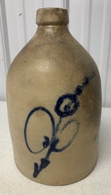 Whites Utica blue decorated stoneware jug