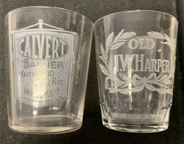 Calvert Banner & Old I.W. Harper shot glasses