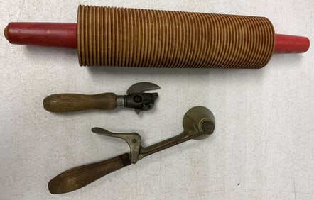 lefse rolling pin, ice cream scoop & can opener