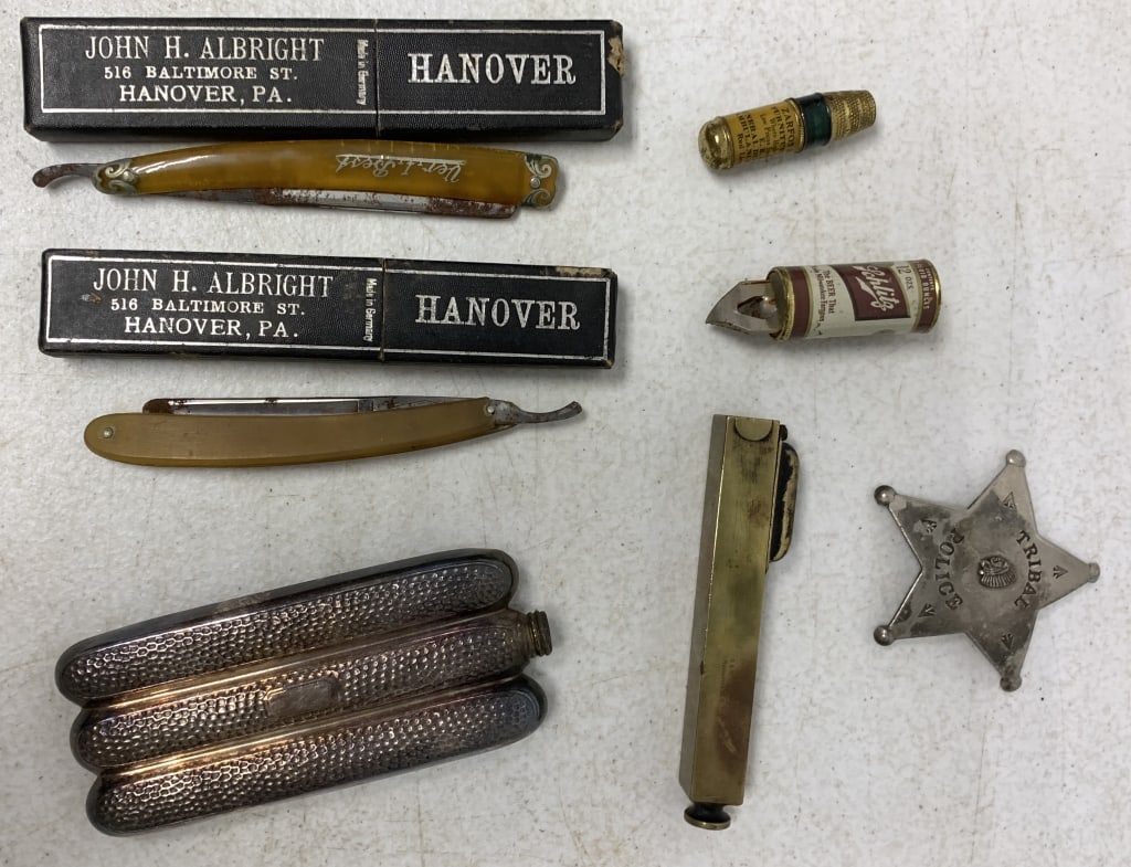 razors, razor boxes, flask, level, opener, etc. (1 of 5)