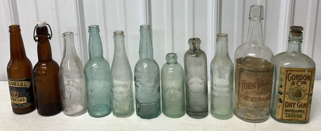 lot of mostly York & Hanover PA bottles: all have wear with scratches, some chips, worn and damaged labels