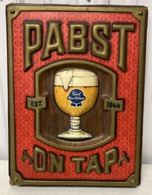 Pabst on Tap plastic over cardboard sign