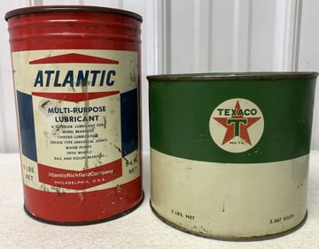 Texaco and Atlantic 5lb Lubricant tins w/contents