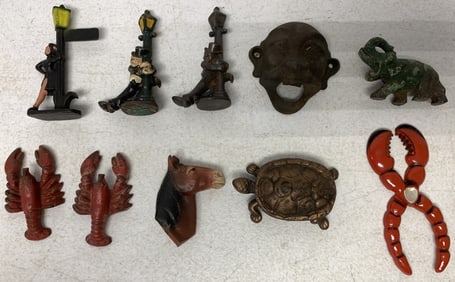 cast iron bottle openers + other figural items