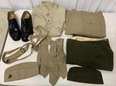 Marine Corp pants, shirt, ties, hats, shoes + belt