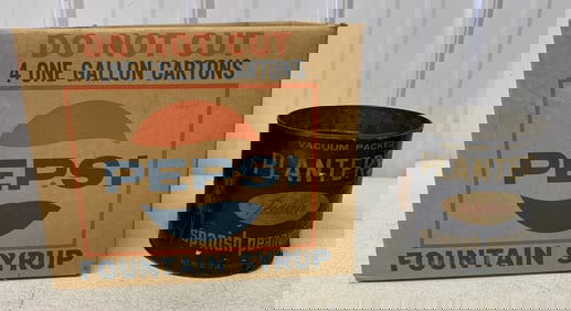 Pepsi-Cola Fountain Syrup box an Planters can