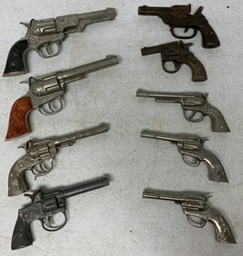 9 cast iron and die cast cap guns, not all working