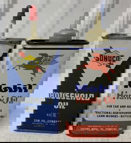 Sunoco Household and Mobil Handy oil cans