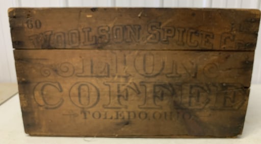Woolson Spice Co. Lion Coffee wood crate