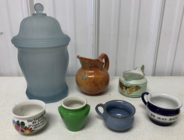 frosted compote, Niloak pitcher, German pitcher,