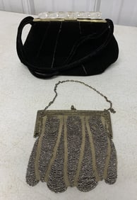 black velour purse and mesh purse