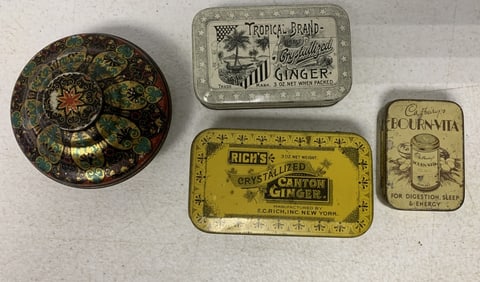 4 small tins including Wilbur's Chocolates